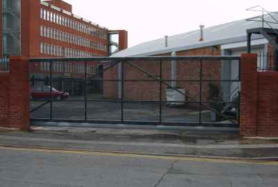 A Weldmesh covered commercial sliding security gate