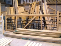 A wooden gate nearly complete in our workshop
